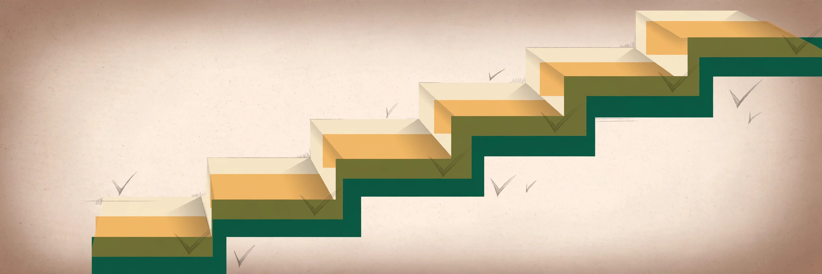 Abstract illustration of ascending steps representing a step-by-step QA process